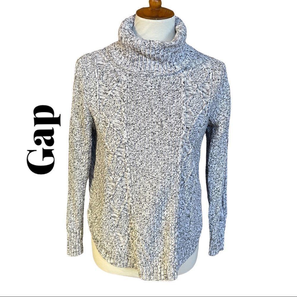 Gap Black and White Cable Knit Turtleneck Sweater Size Small
